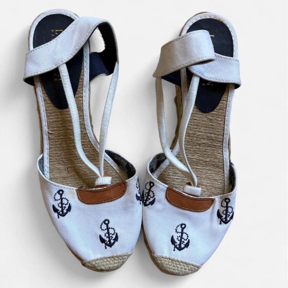 Ralph Lauren White Canvas Wedge Espadrilles Size 7 - Picture 3 of 6